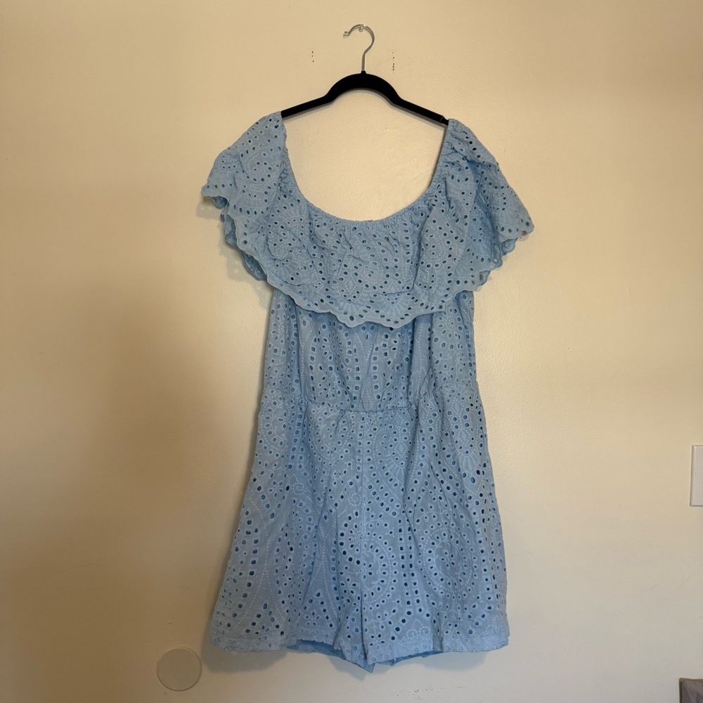 PrettyGarden | Light Blue Eyelet Ruffle Jumpsuit